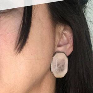 Vintage Estate Pink Quartz Emerald Cut Chunky Large Statement Earrings Dauplaise